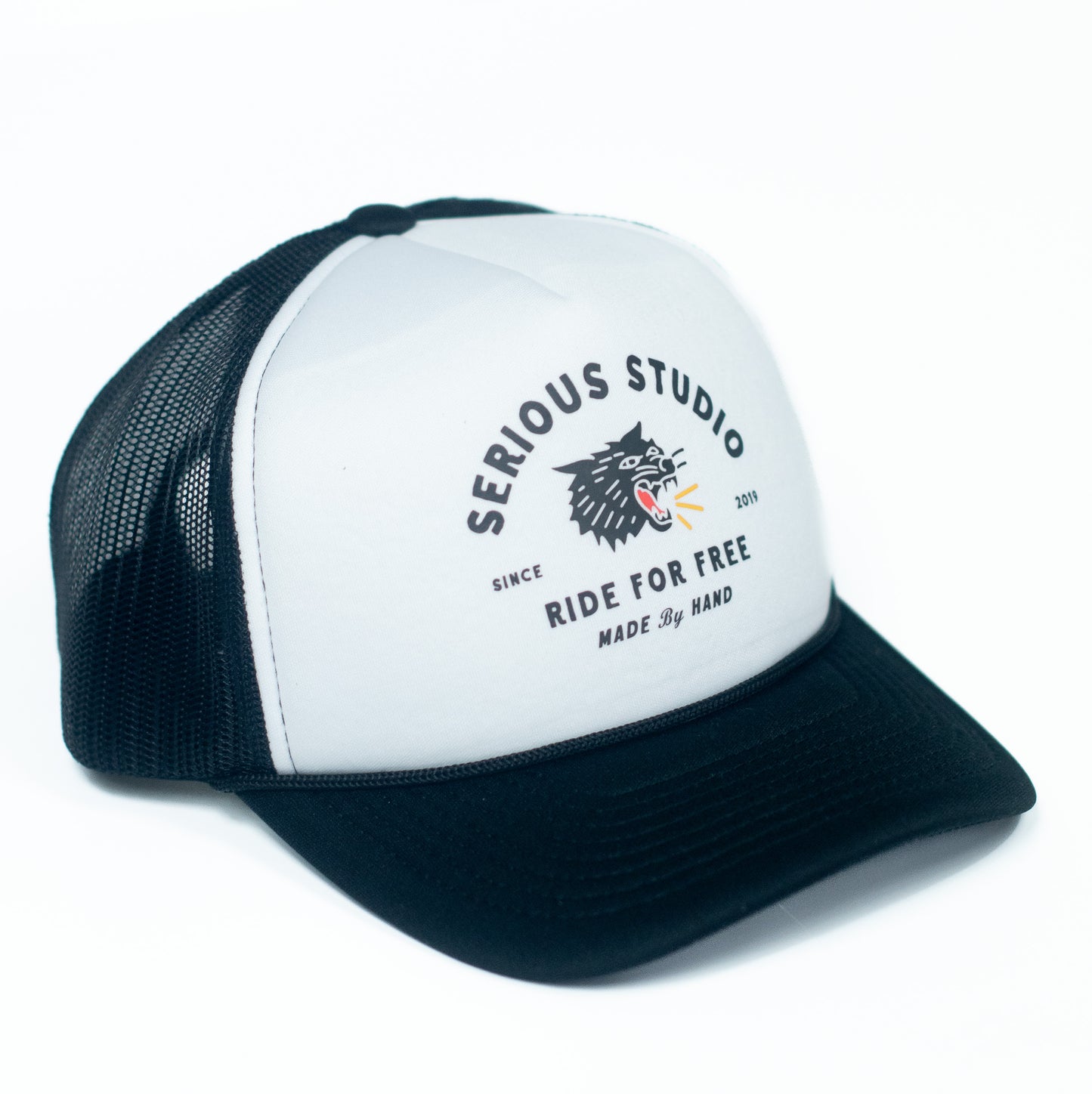 *PRE-ORDER* SERIOUS STUDIO ICONIC TRUCKER HAT - BLACK / WHITE